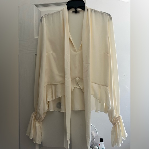 Dynamite Tops - Dynamite Cream Tie-Neck Ruffled Blouse